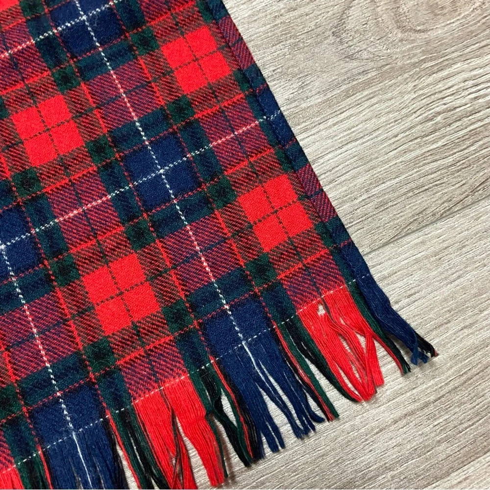 Vintage Pendleton Tartan Plaid Wool Scarf 1970s Made in USA Red and Blue